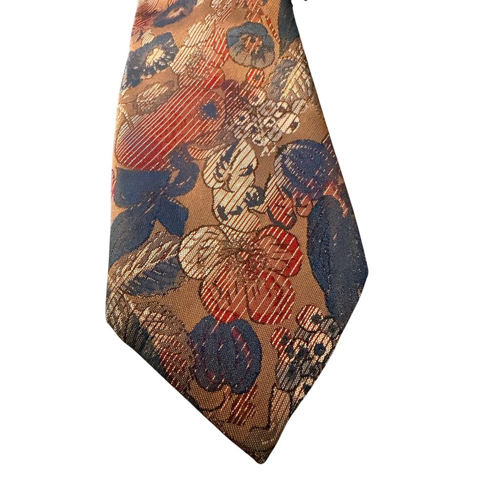 Pierre Cardin Paris Floral Tie‎ Brown Blue Red Abstract Polyester